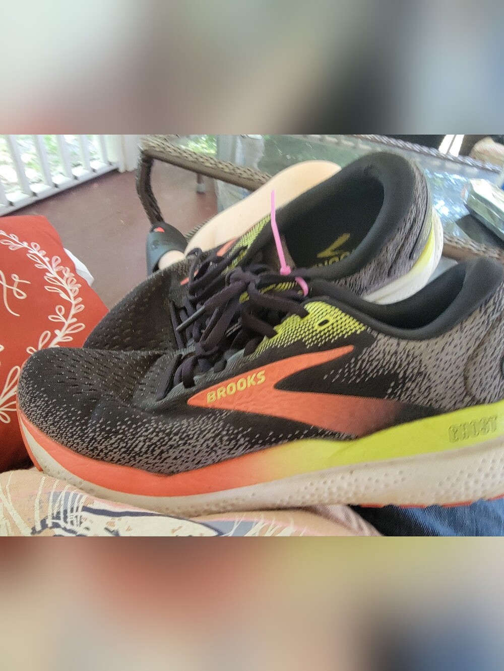 Brooks Ghost Running Shoes Size 9 in Black with Orange & Yellow Accents